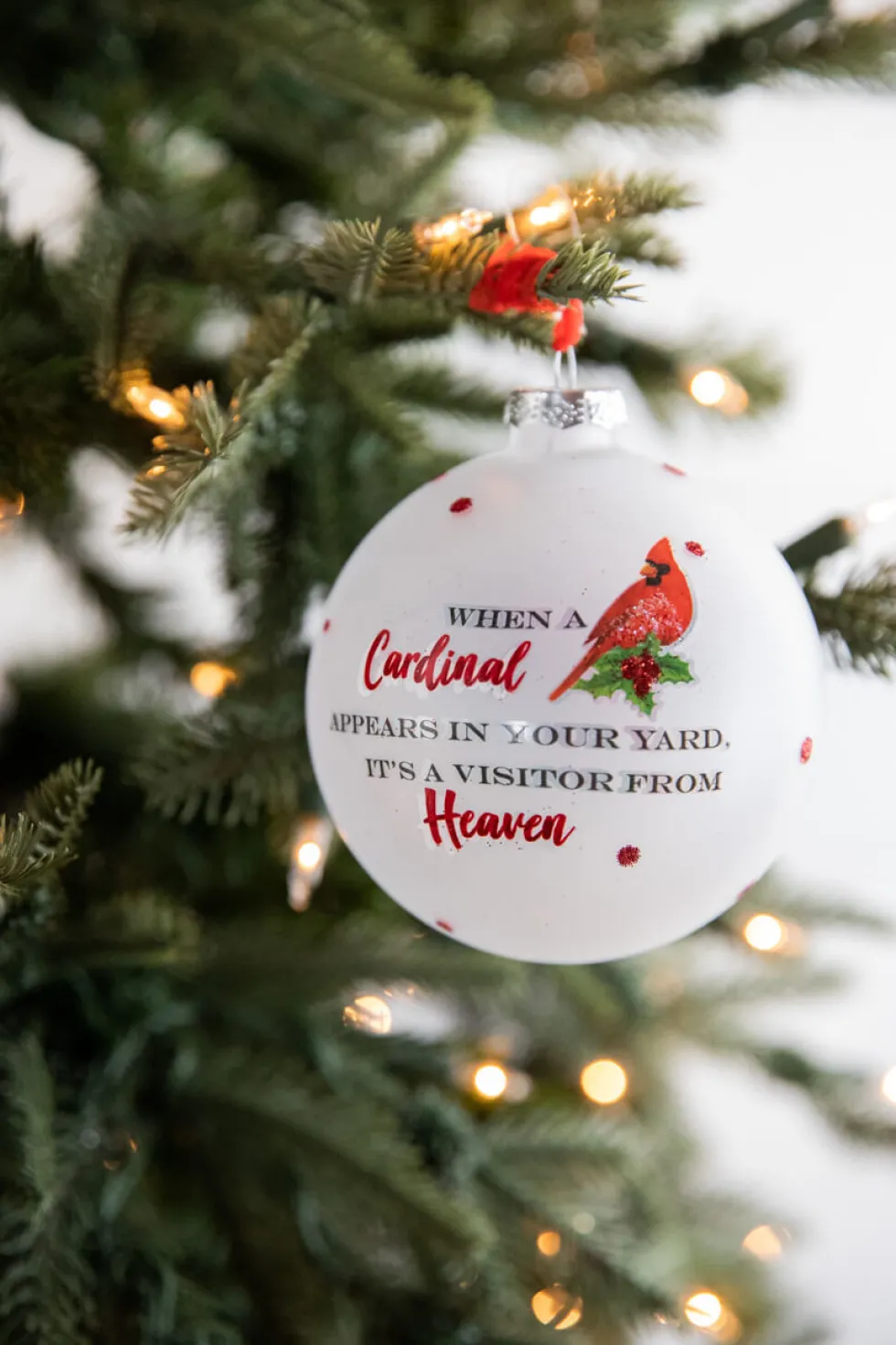 4” Glass Cardinal Sentiment Ball Ornament