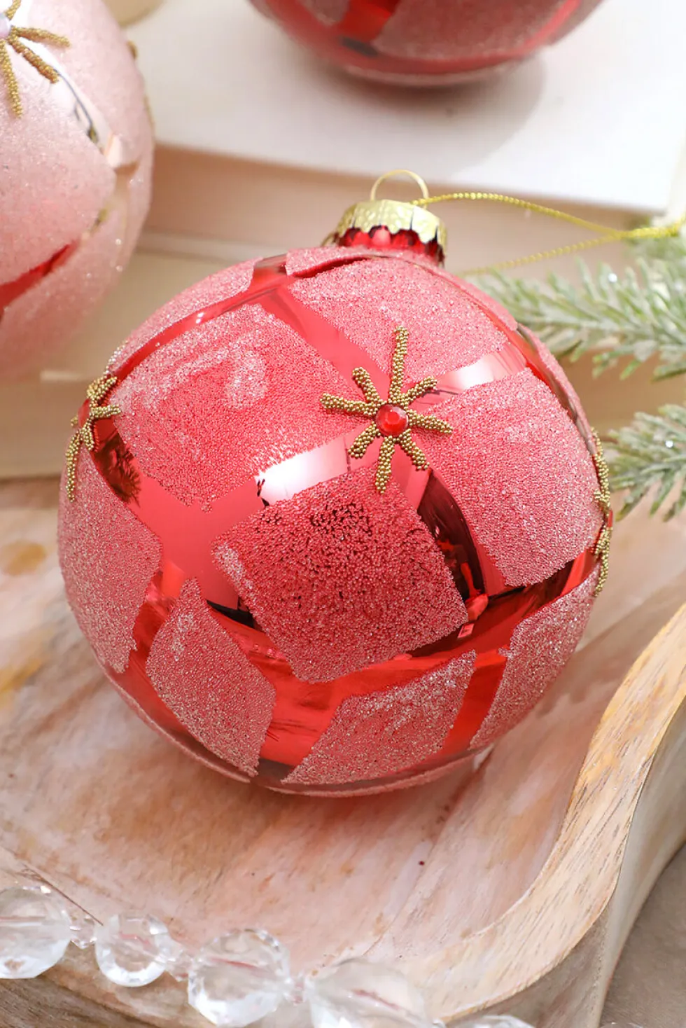 4” Glass Diamond Ball Ornament