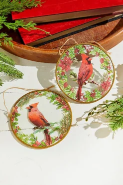 5" Glass Disc Cardinal Ornament