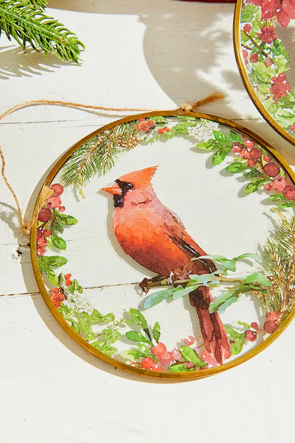 5" Glass Disc Cardinal Ornament