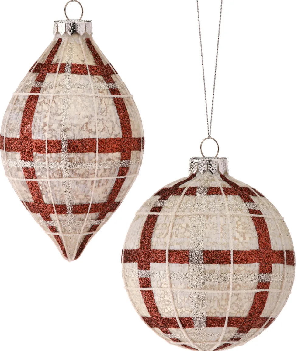 4"-5" Glass Forest Plaid Ball/Finial Ornament