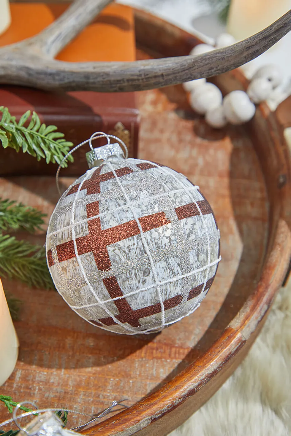 4"-5" Glass Forest Plaid Ball/Finial Ornament
