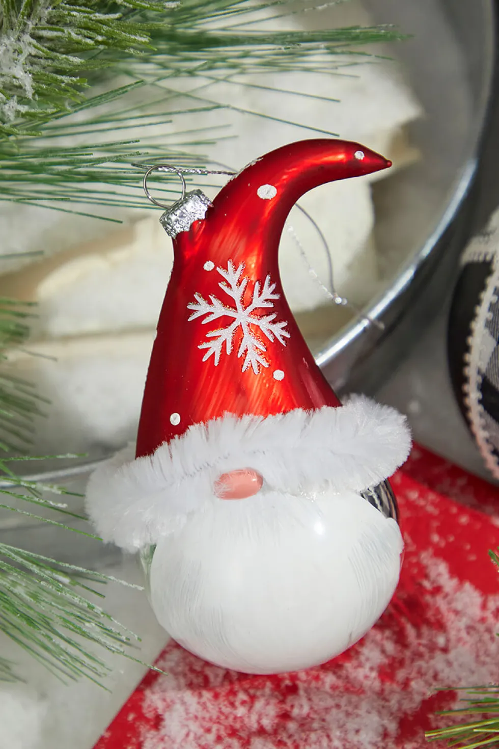 6” Glass Gnome Santa Head Ornament