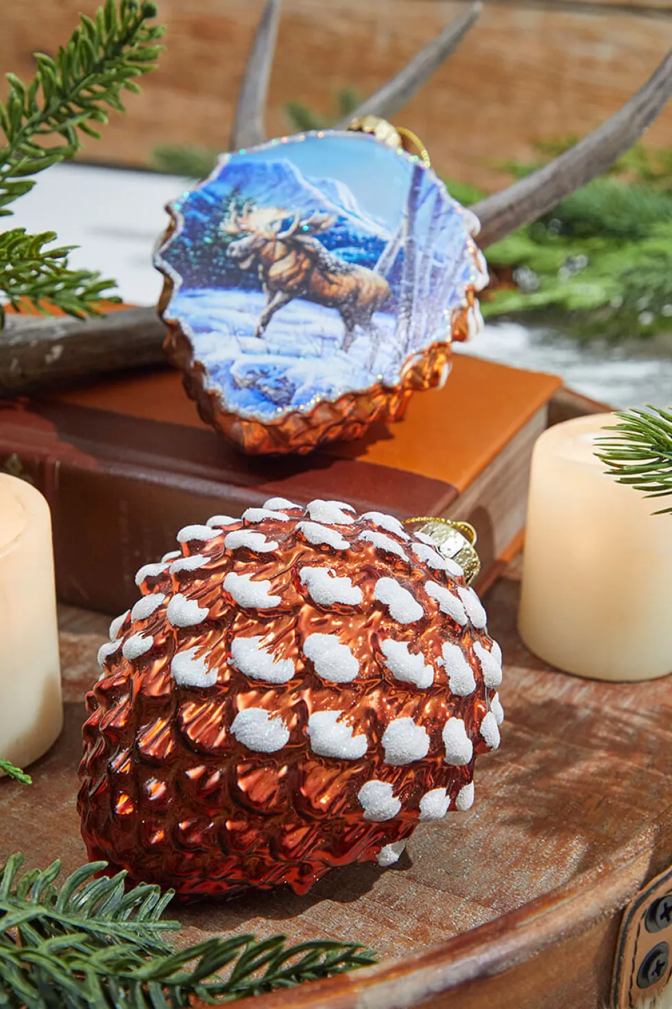 5" Glass Pinecone Ornament With Winter Scene