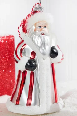 Glass Santa Ornament in Striped Coat
