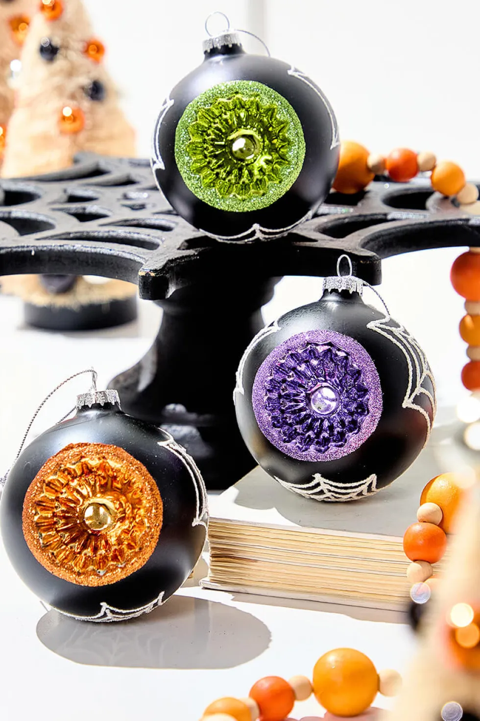 3" Glass Spooky Reflector Ornament Box - Set of 3