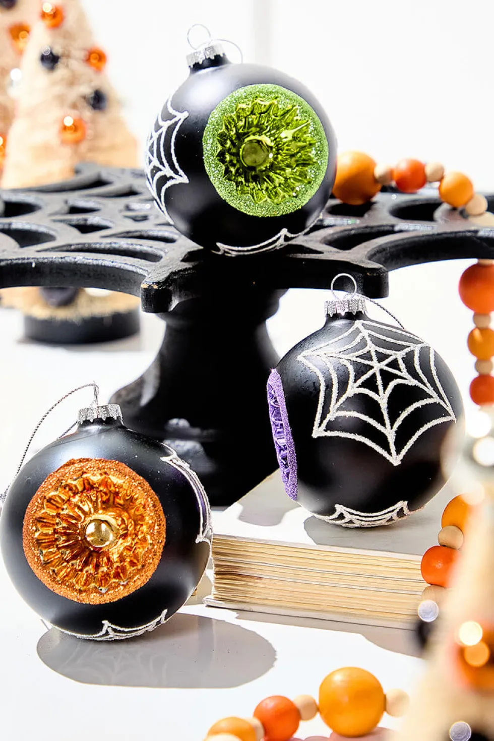 3" Glass Spooky Reflector Ornament Box - Set of 3