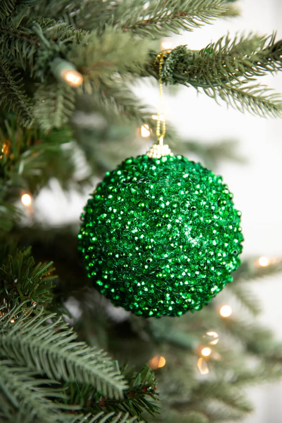 3.5" Glitter Ball Ornament - Green