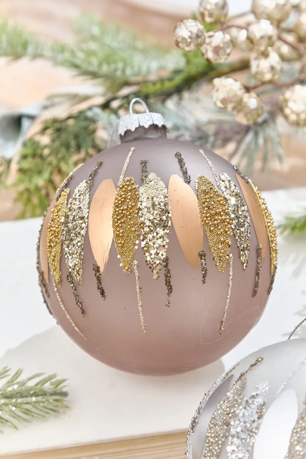 5" Glitter Cascade Glass Ball Ornament