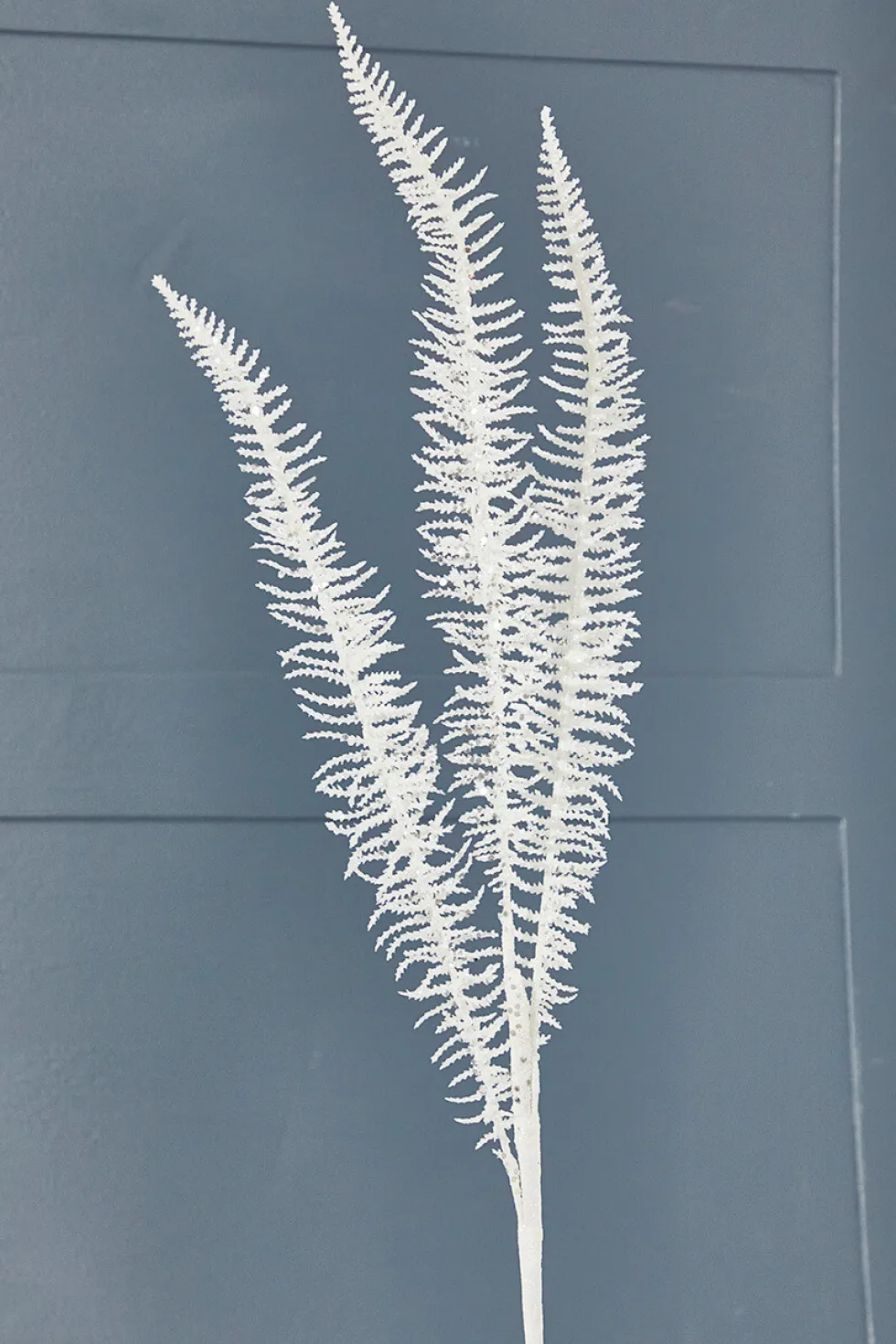 35" Glitter Fern Spray - White