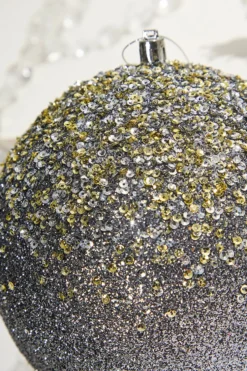 6" Glitter Hanger Ball - Charcoal