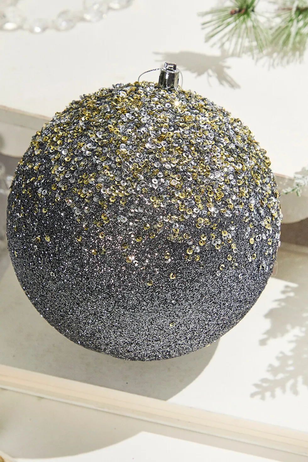 6" Glitter Hanger Ball - Charcoal