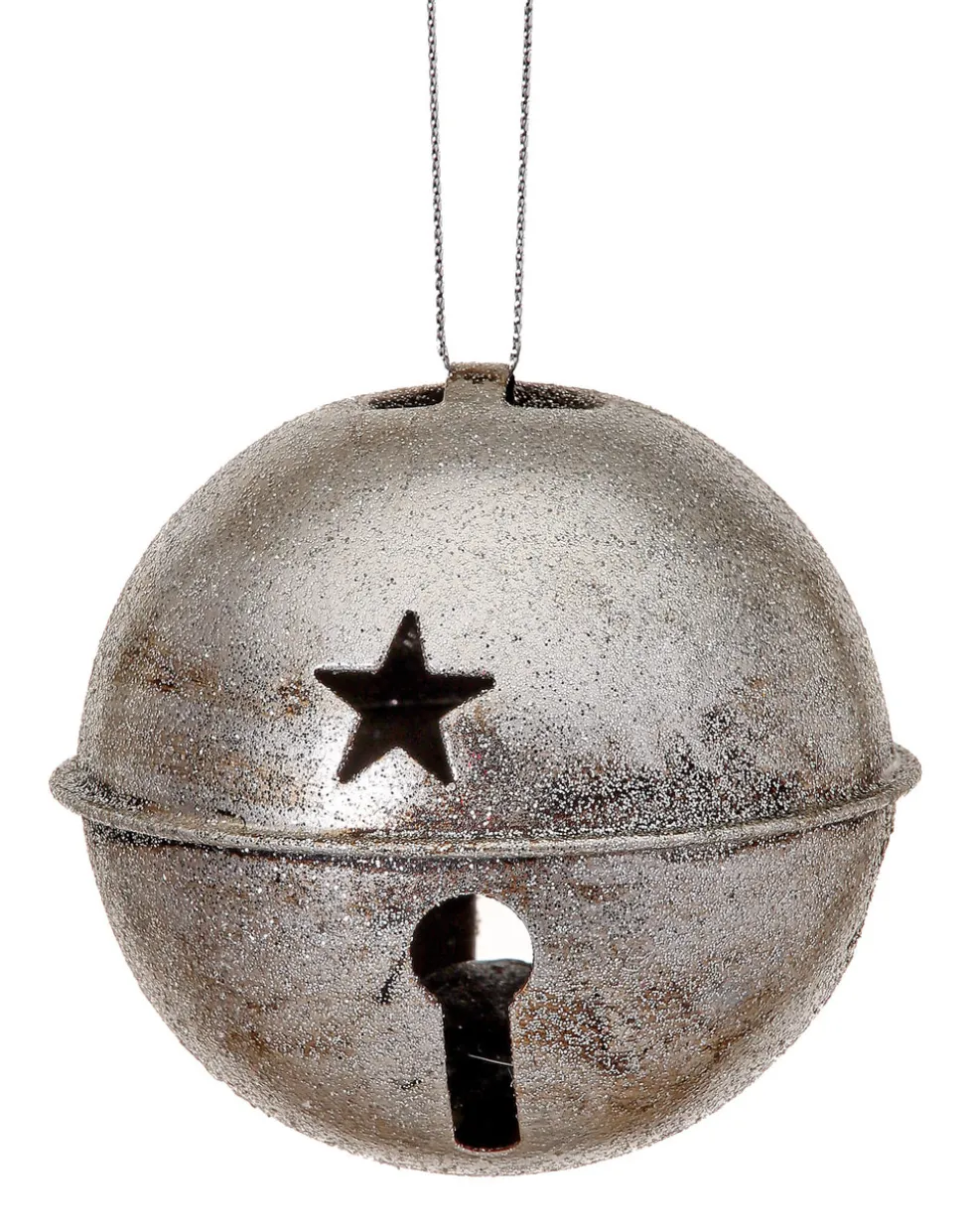 3.5" Glitter Metal Antique Bell Ornament - Silver