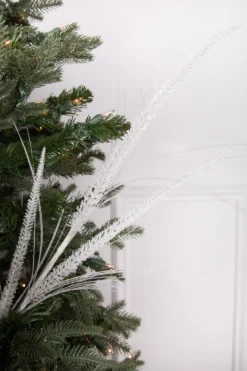 34” Glitter Mica Triple Spike Grass Spray - White