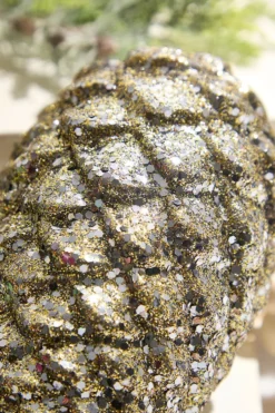 9" Glitter Pinecone with Hanger - Charcoal