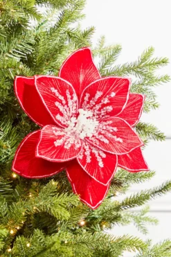 22" Glitter Red Poinsettia Stem