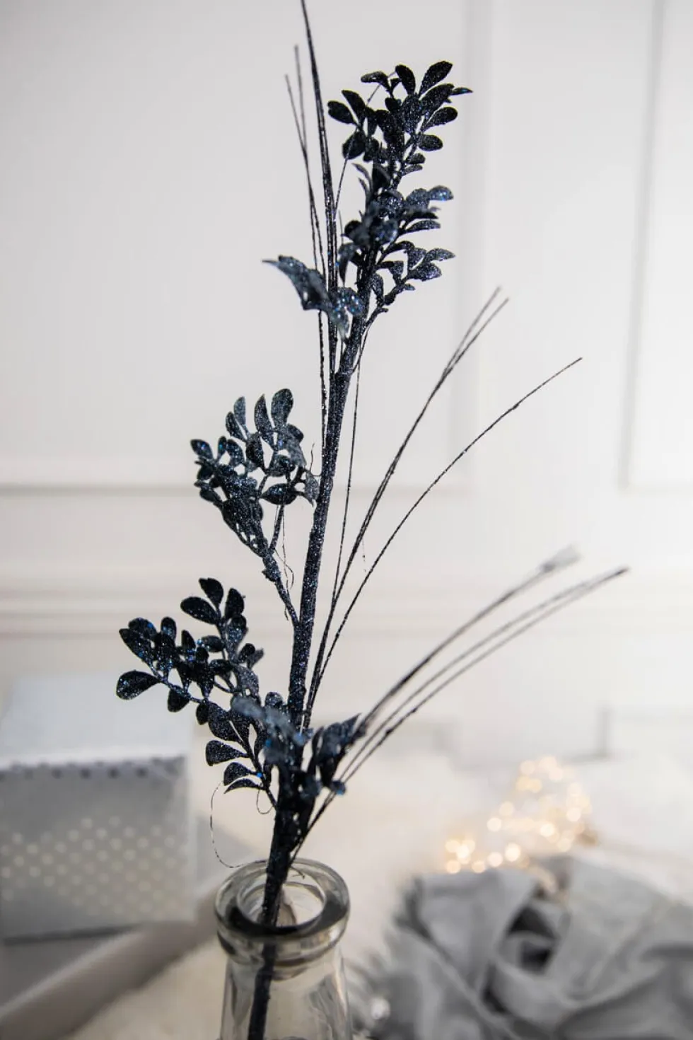 27” Glitter/Sequin Boxwood Grass Christmas Sprays - Midnight Blue