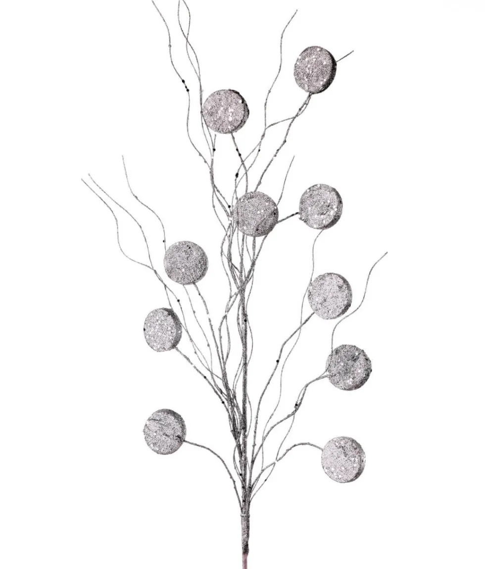 33” Glitter Silver Dollar/Twig Spray Silver