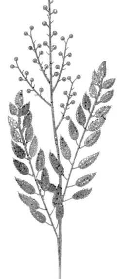 29” Glitter Smilax Berry Spray - Silver