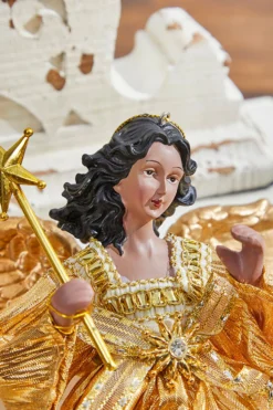 9" Gold Fabric Flying Black Angel Ornament