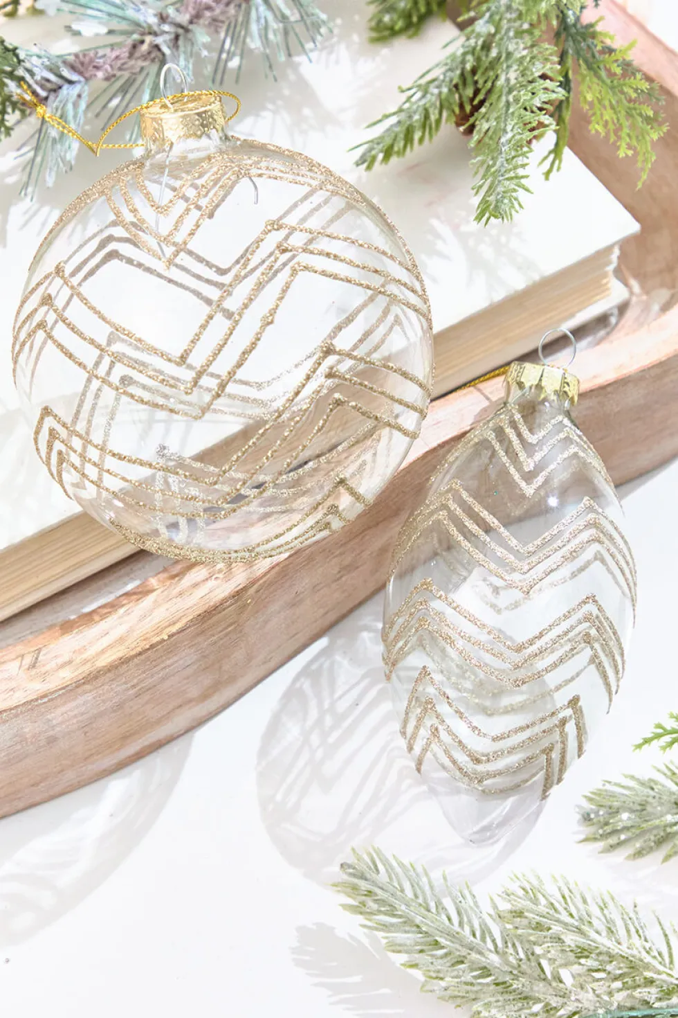 5" Gold Glitter Art Deco Glass Ornament