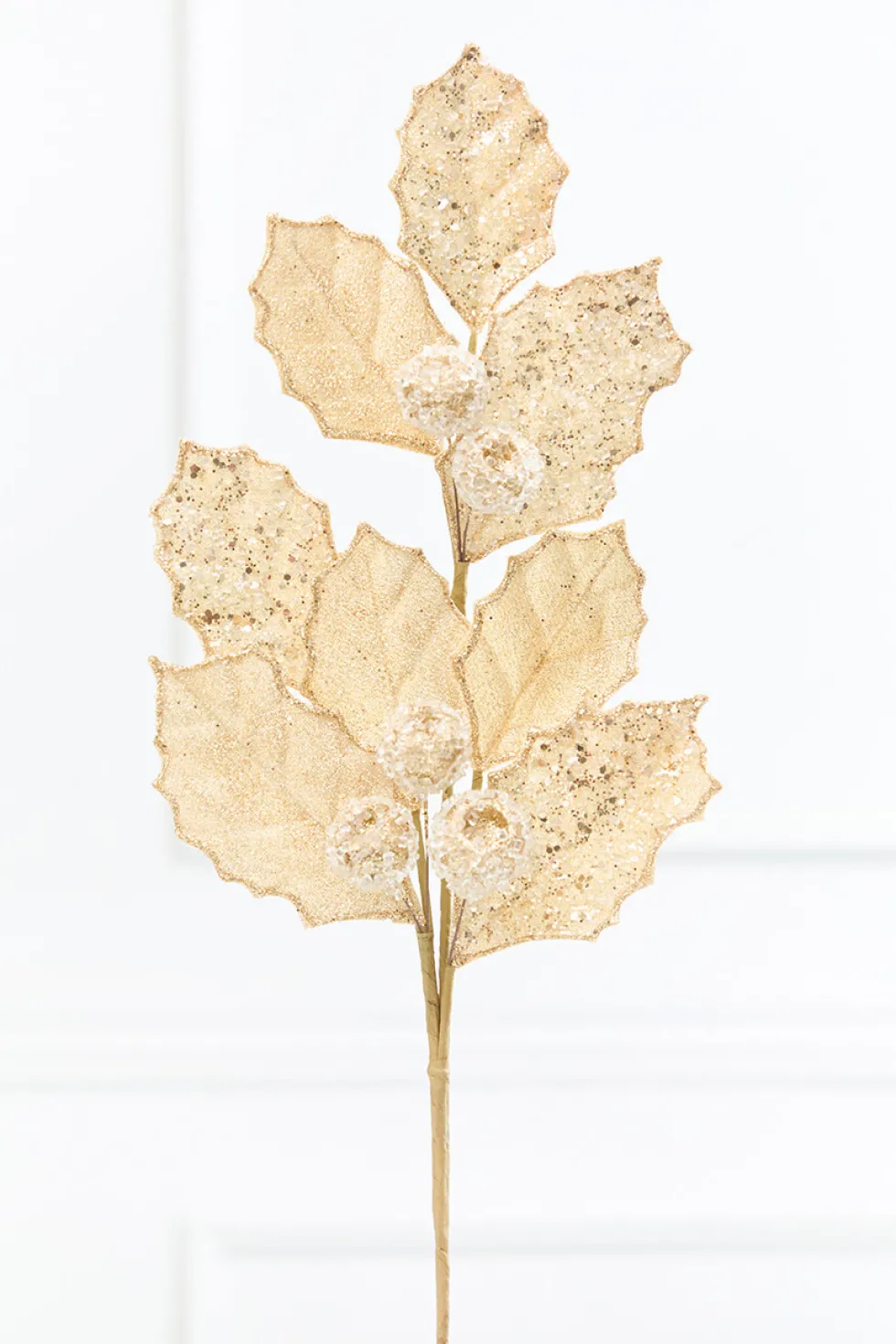 27" Gold Glitter Berry Leaf Spray