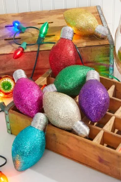 7" Gold Glitter Light Bulb Ornament