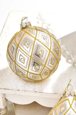 4" - 5.5" Gold & Silver Glass Diamond Ornament