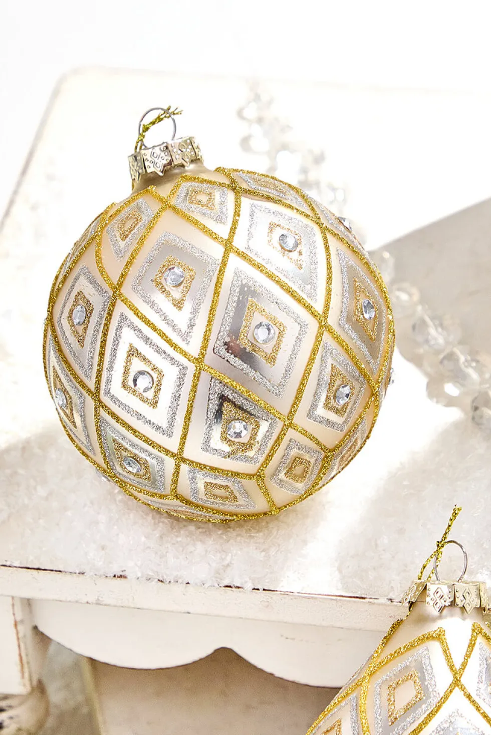 4" - 5.5" Gold & Silver Glass Diamond Ornament