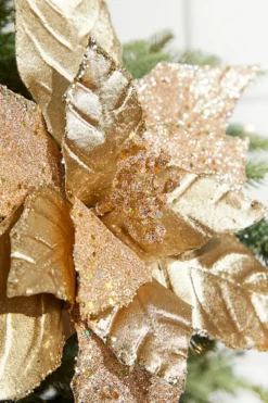 13" Gold Velvet Glitter Poinsettia Stem