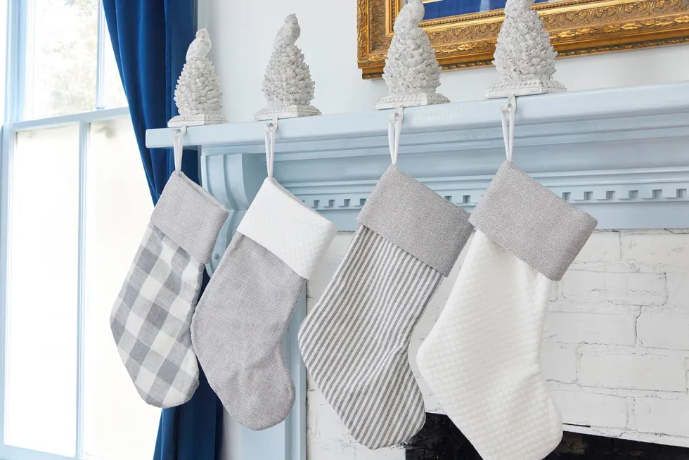 Gray Stocking with White Quilt Trim