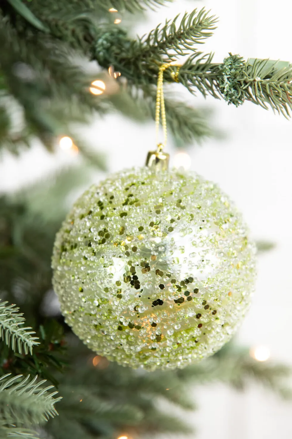 4” Green Clear Swirl Iced Ball Ornament