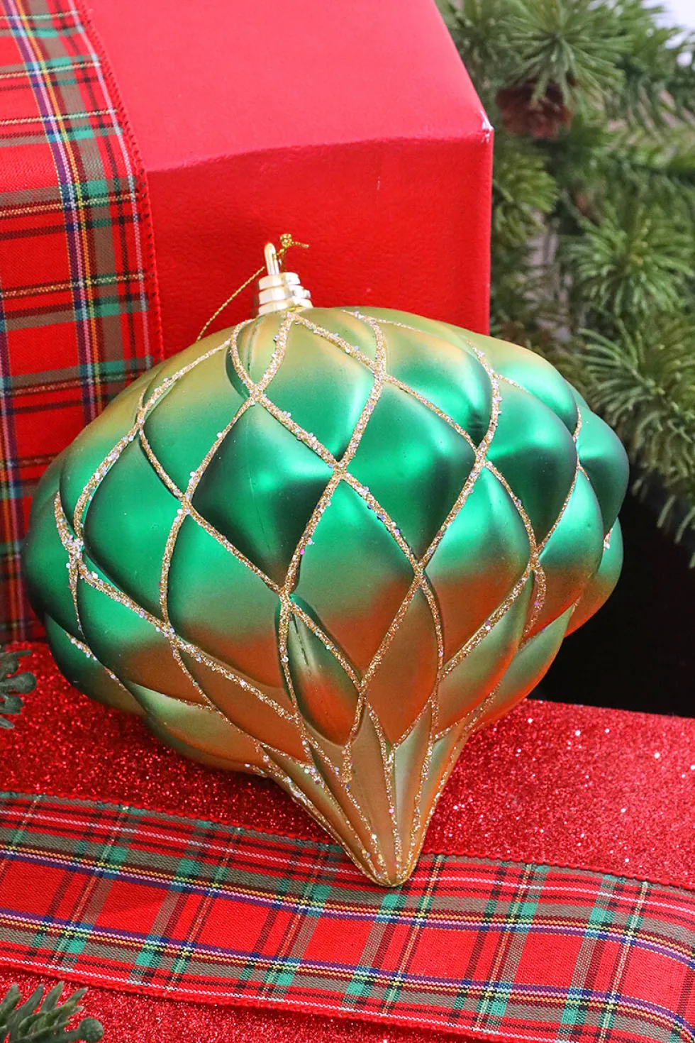 6" Green Gold Onion Ornament