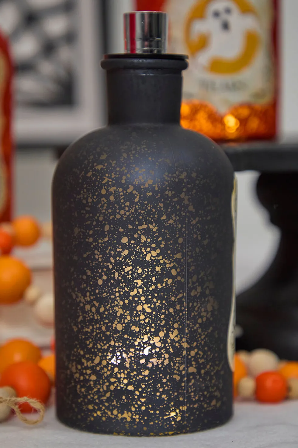7"H B/O Lighted Glass Halloween Bottle Luminary