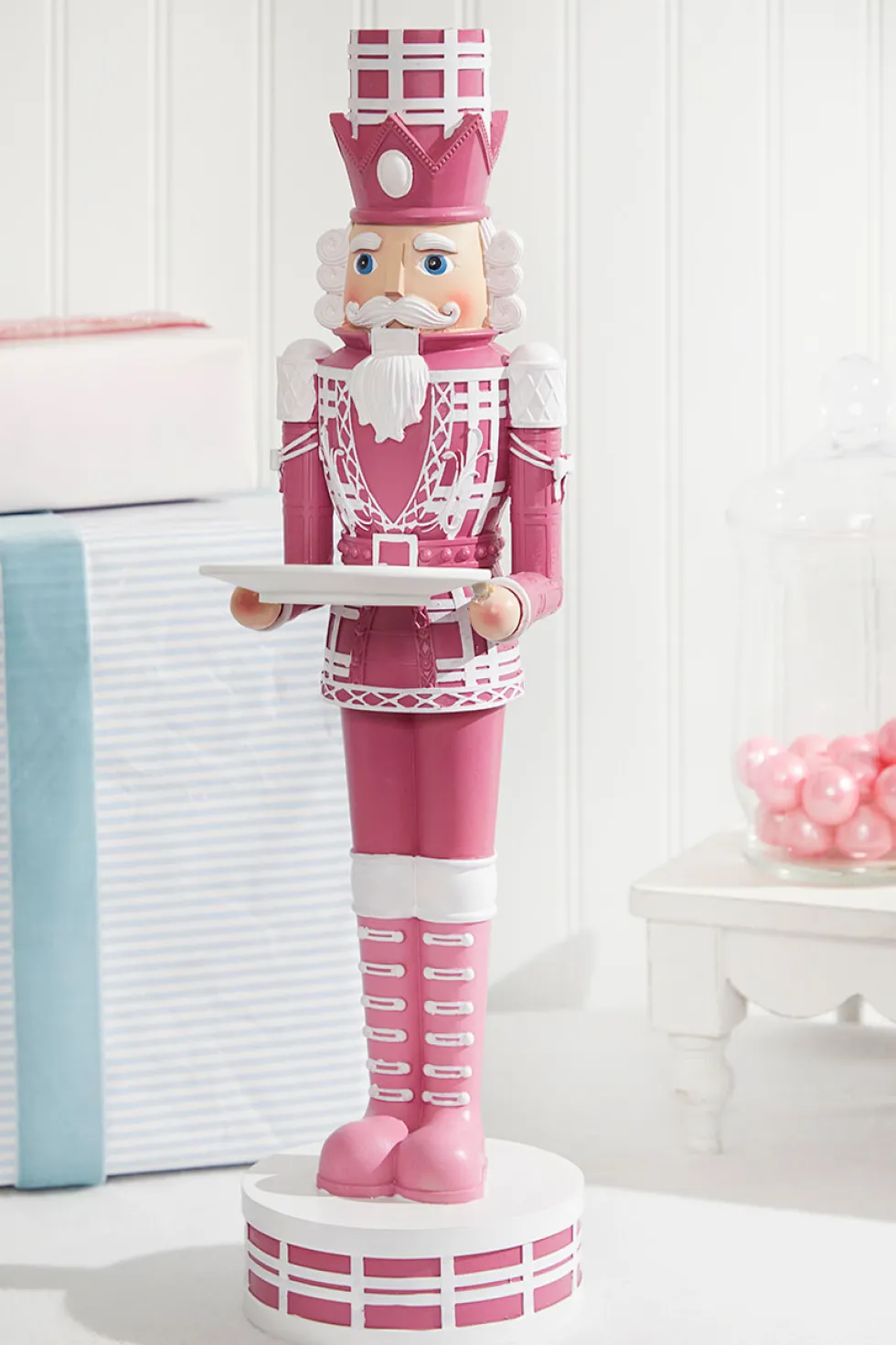 20"H Nutcracker with Tray - Pink & White