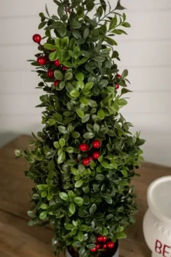 20” Holiday Potted Boxwood Tree W/ Berry