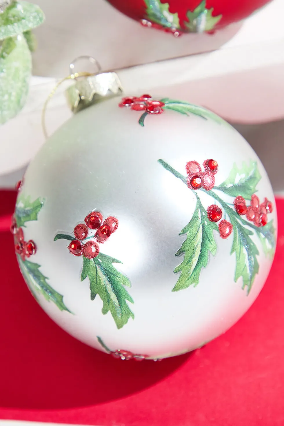 Holly Glass Ornament