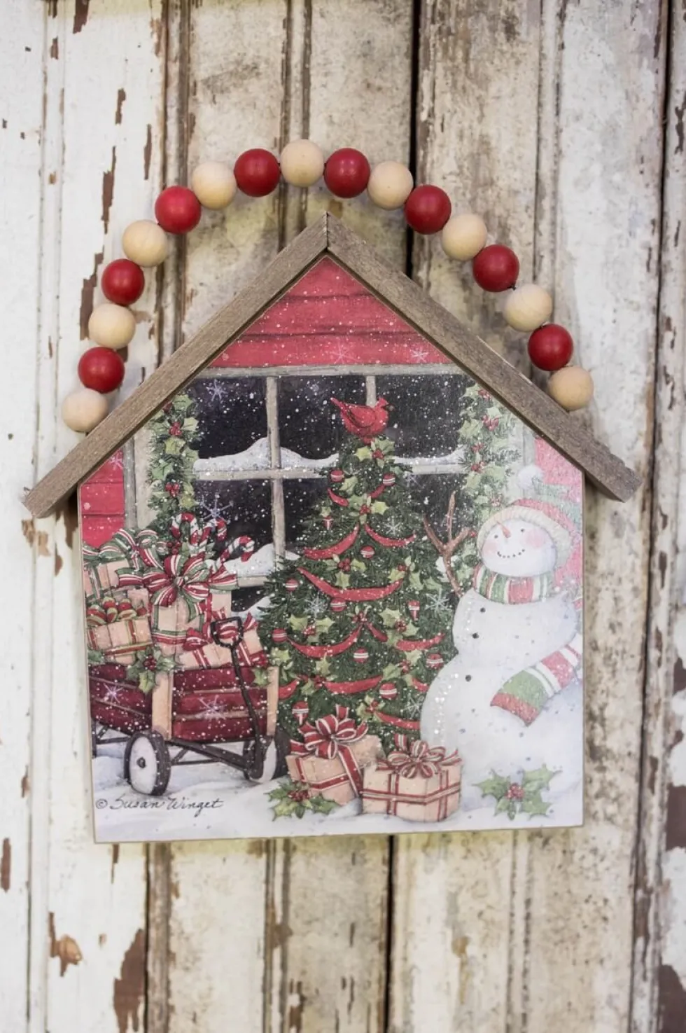 7.5”H Snowman Wall Hanging with Beaded Hanger
