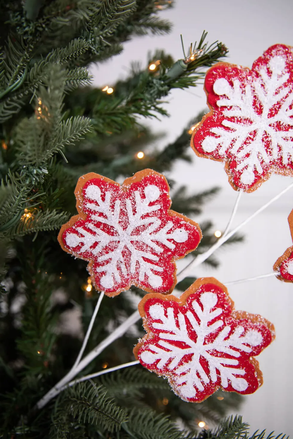 26” Iced Red and White Snowflake Spray