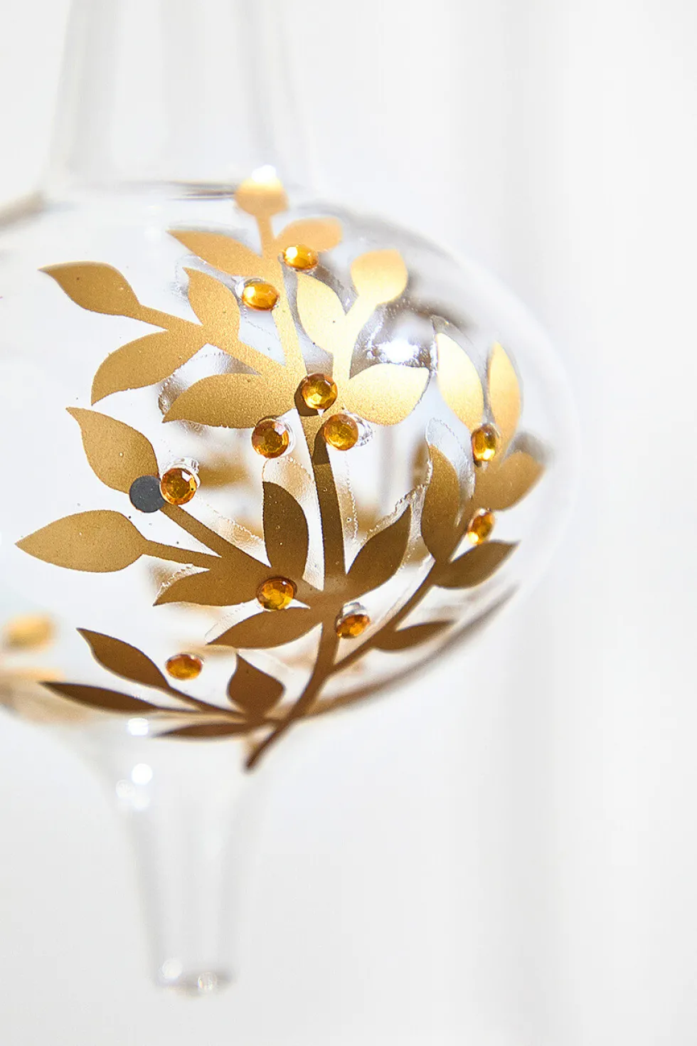 8" - 9" Icicle Glass Ornament with Gold Leaf Detail