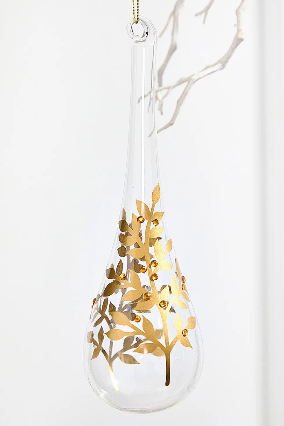 8" - 9" Icicle Glass Ornament with Gold Leaf Detail