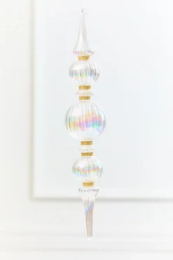 11.5" Iridescent Glass & Gold Glitter Finial Drop Ornament
