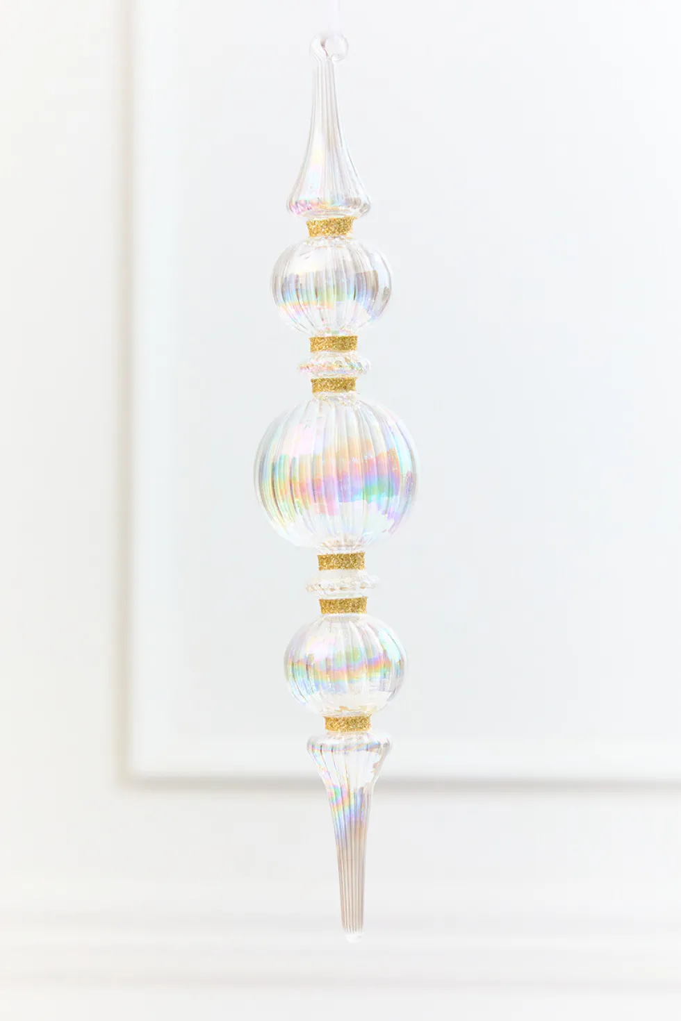11.5" Iridescent Glass & Gold Glitter Finial Drop Ornament
