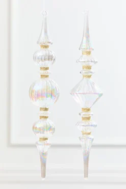 11.5" Iridescent Glass & Gold Glitter Finial Drop Ornament
