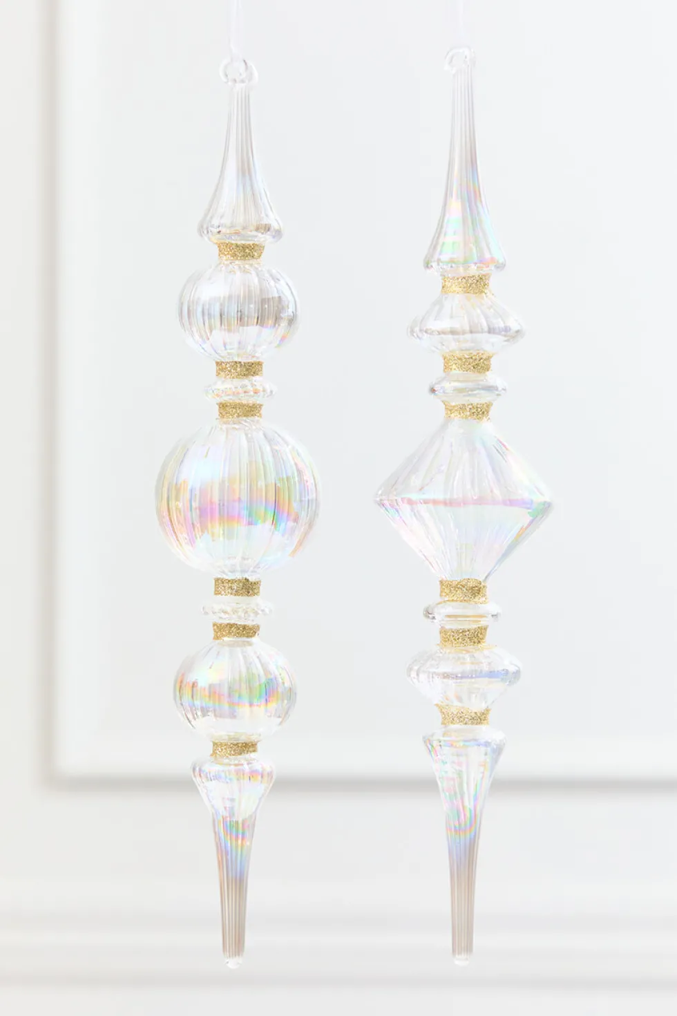 11.5" Iridescent Glass & Gold Glitter Finial Drop Ornament