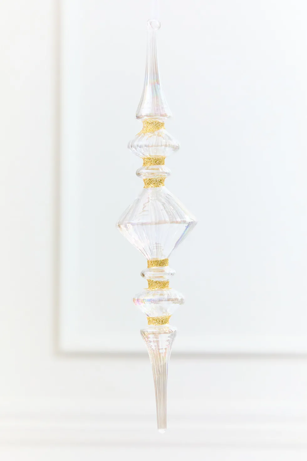 11.5" Iridescent Glass & Gold Glitter Finial Drop Ornament