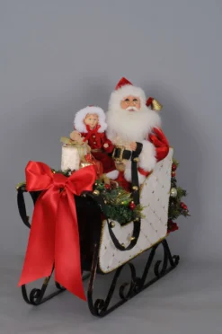 Karen Didion Lighted White Sled Santa