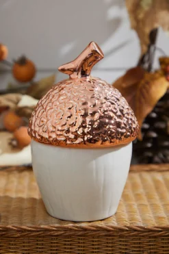 Large Top Ceramic Metallic Acorn Container