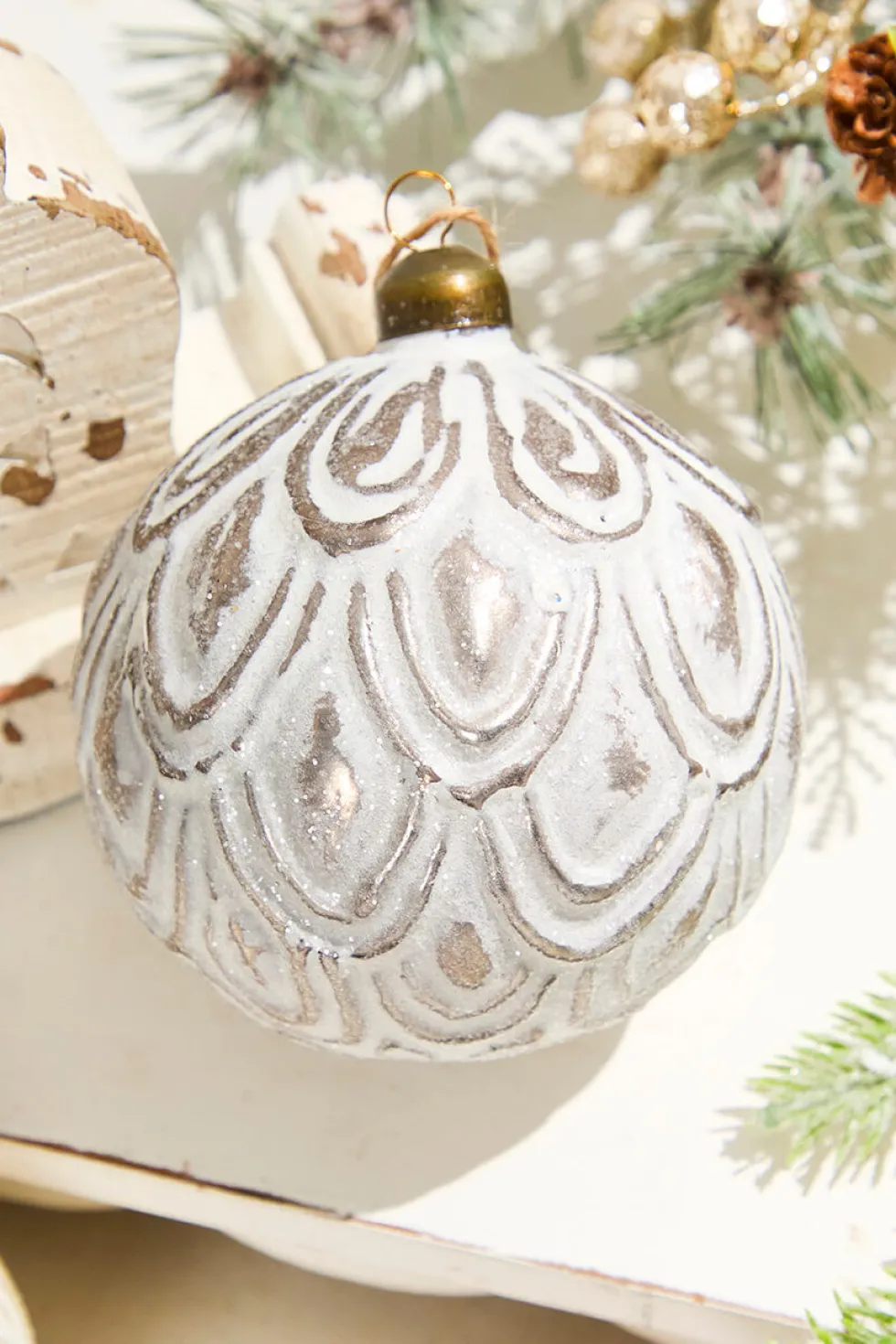 4" Leafy Ball Glass Ornament