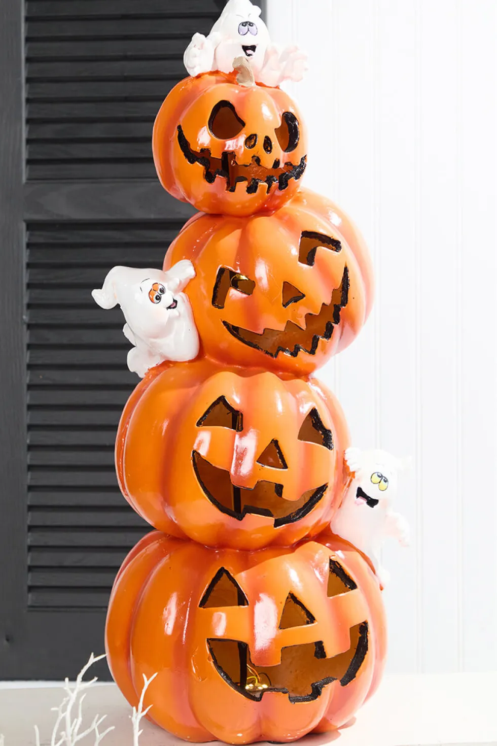 28" LED Resin Pumpkin Stack with Ghost
